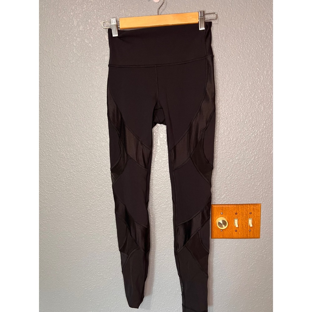 Lululemon Tight Stuff Tight II 25 Black Mesh Reflective Leggings Size 4 LW5CC1S